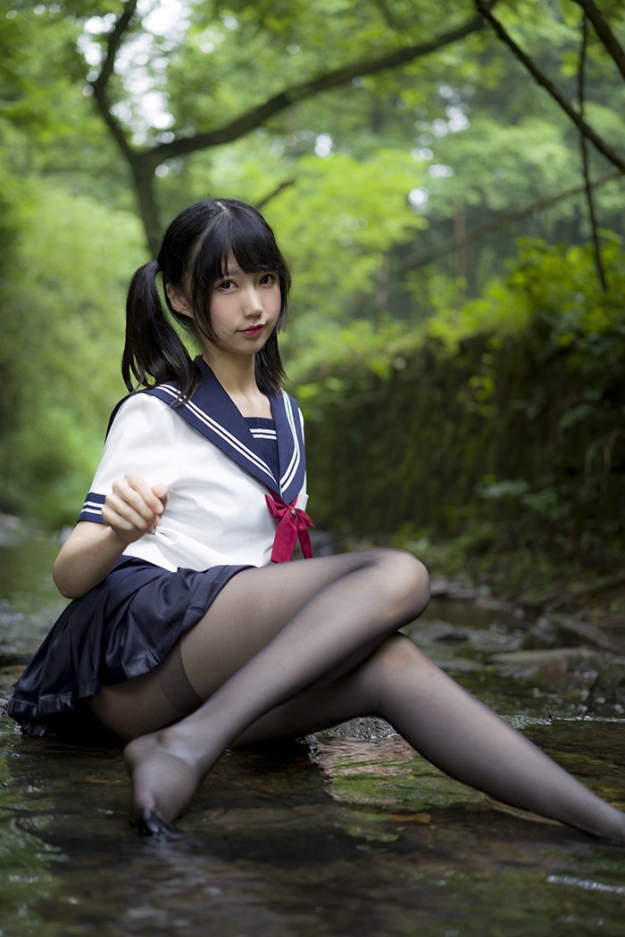 寻欢阁激萌学生妹魔物喵黑丝制服野外露出(35)